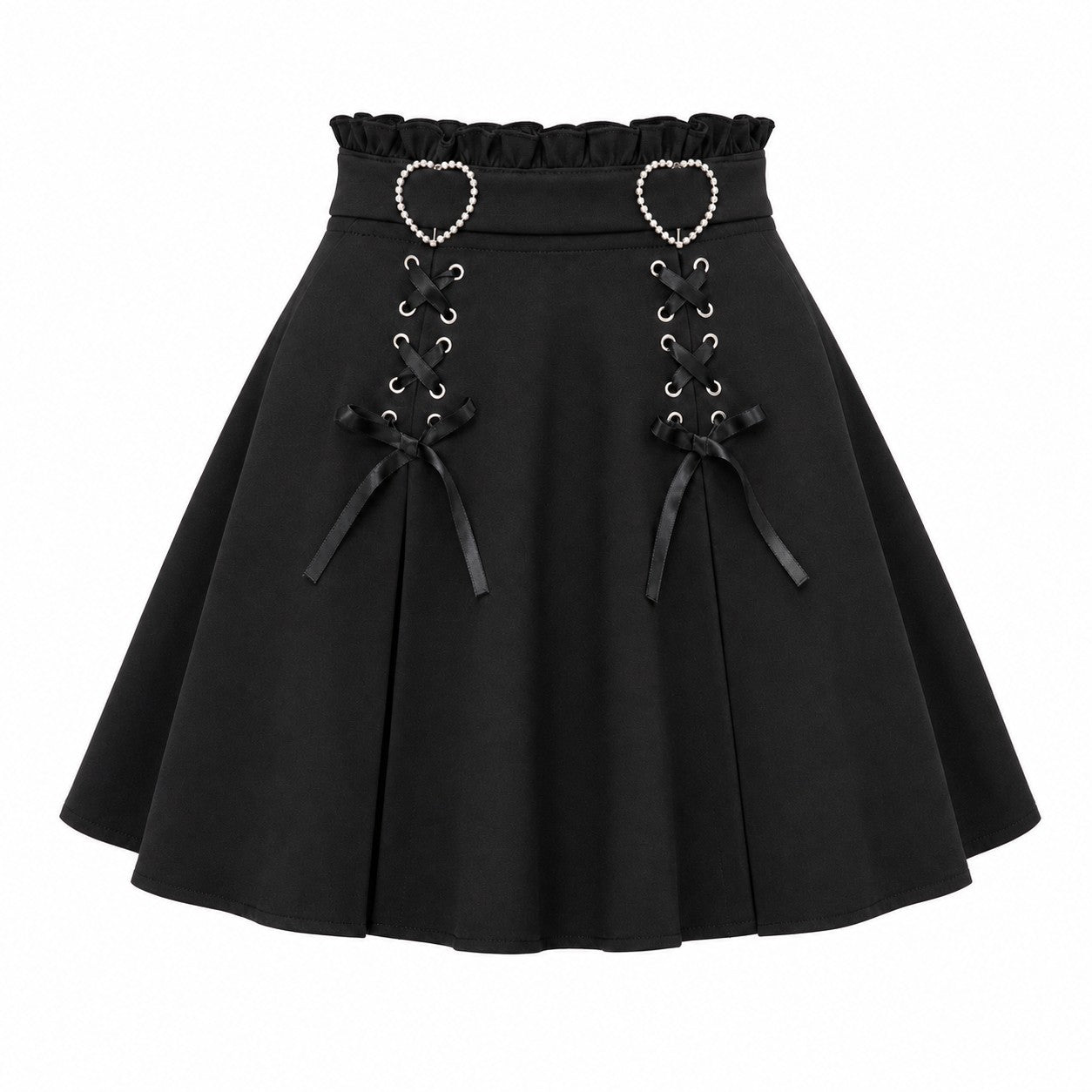 Heart Buckle Lace-Up Flared Mini Skirt product