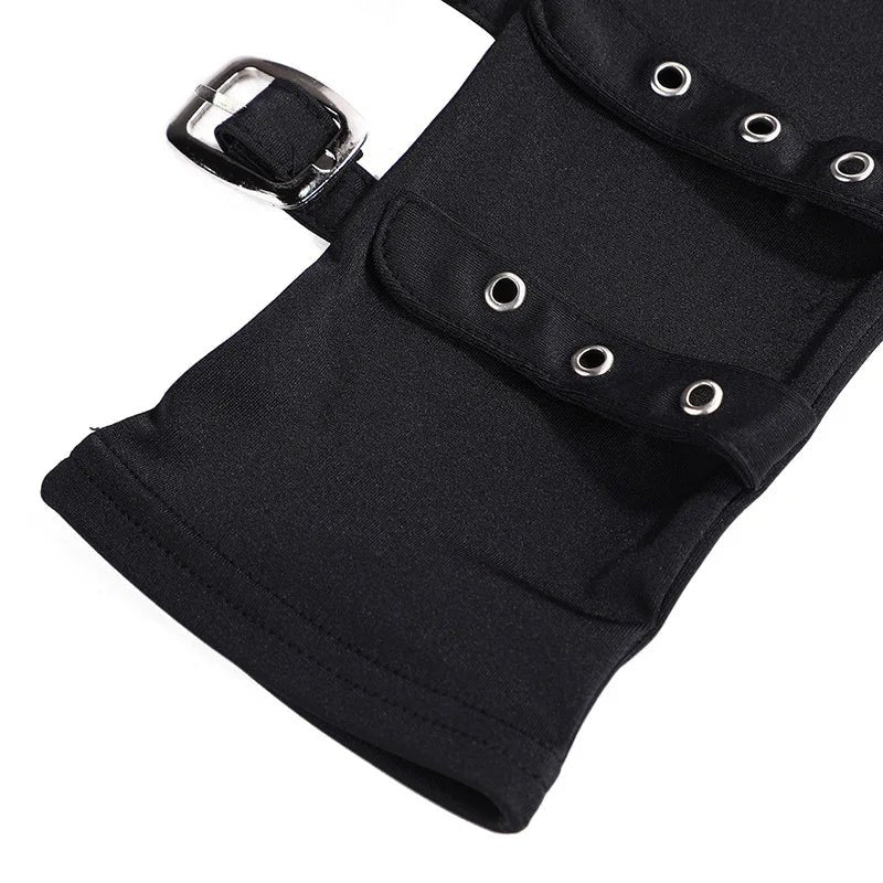 Fashion Personality Buckle Straps Punk Style Women Spandex Fingerless Gloves Lolita Cosplay Stage Performances Street Da - AltBrat