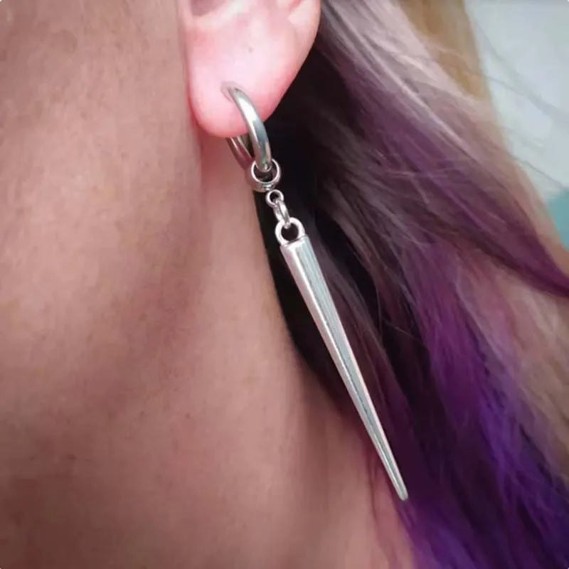 Gothic Silver Color Rivet Drop Earrings for Women Men Punk Hip Hop Metal Geometric Cone Pendant Earrings Y2K Party Jewel - AltBrat