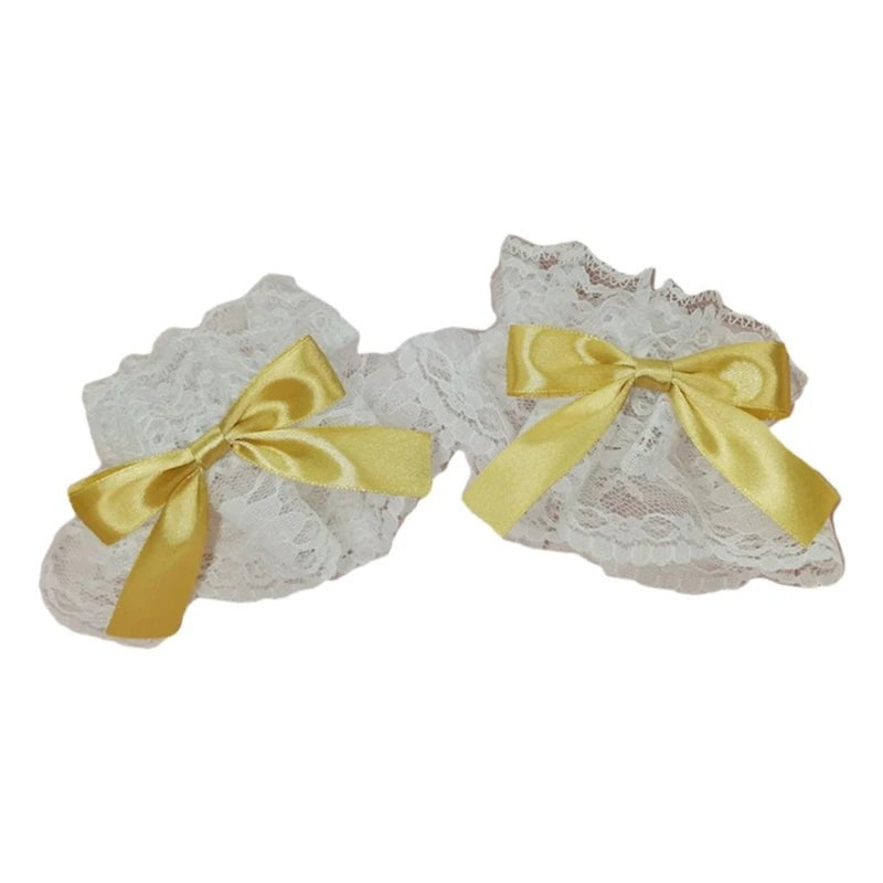 Dark Gothic Lolita Wrist Cuffs Sweet Satin Bow Ruffles Floral Lace Tulle Bracelet Wristband Japanese Anime Maid Cosplay  - AltBrat