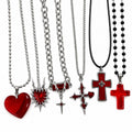 Red Heart Thorn Cross Chain Necklace