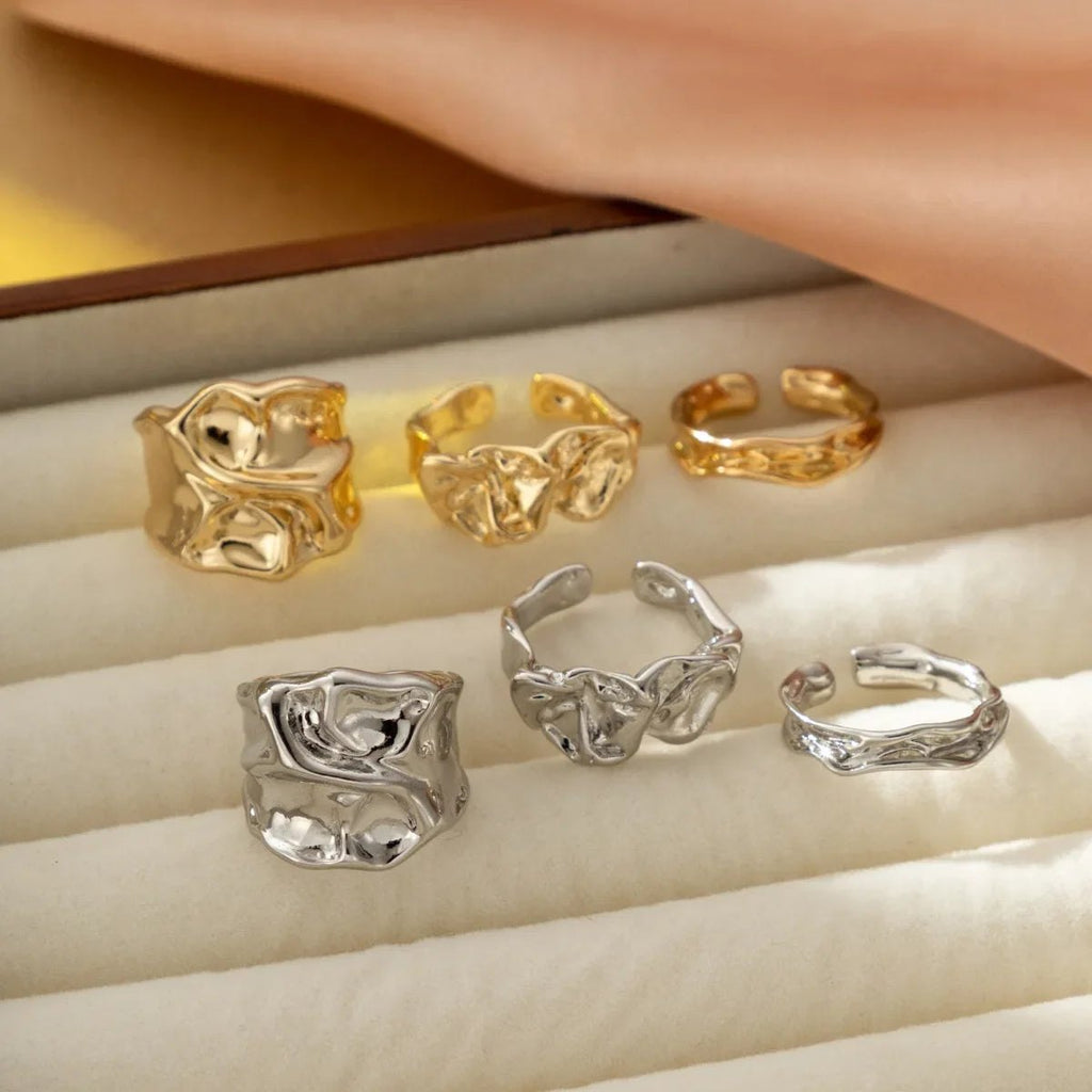 3pcs/set Punk Chunky Irregular Rings For Men Women Geometric Adjustable Liquid Metal Open Finger Rings Statement Jewelry - AltBrat