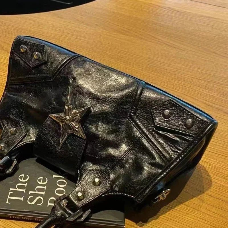 Y2K Korean Gothic Star Girl Black Bag Aesthetic Vintage Fairy Grunge Punk Goth Purse Shoulder Handbags Bucket Tote Bags  - AltBrat