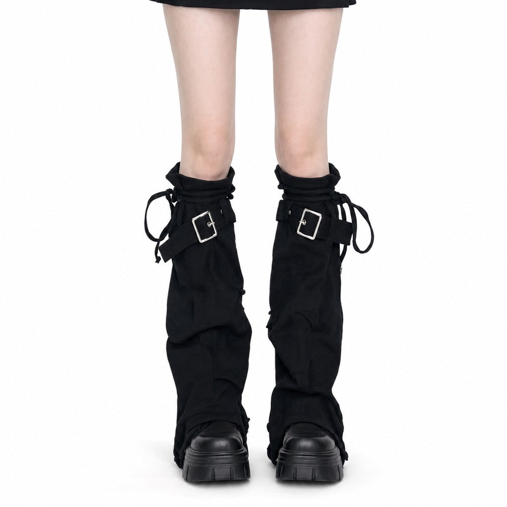 Distressed Denim Buckle Leg Warmers — AltBrat