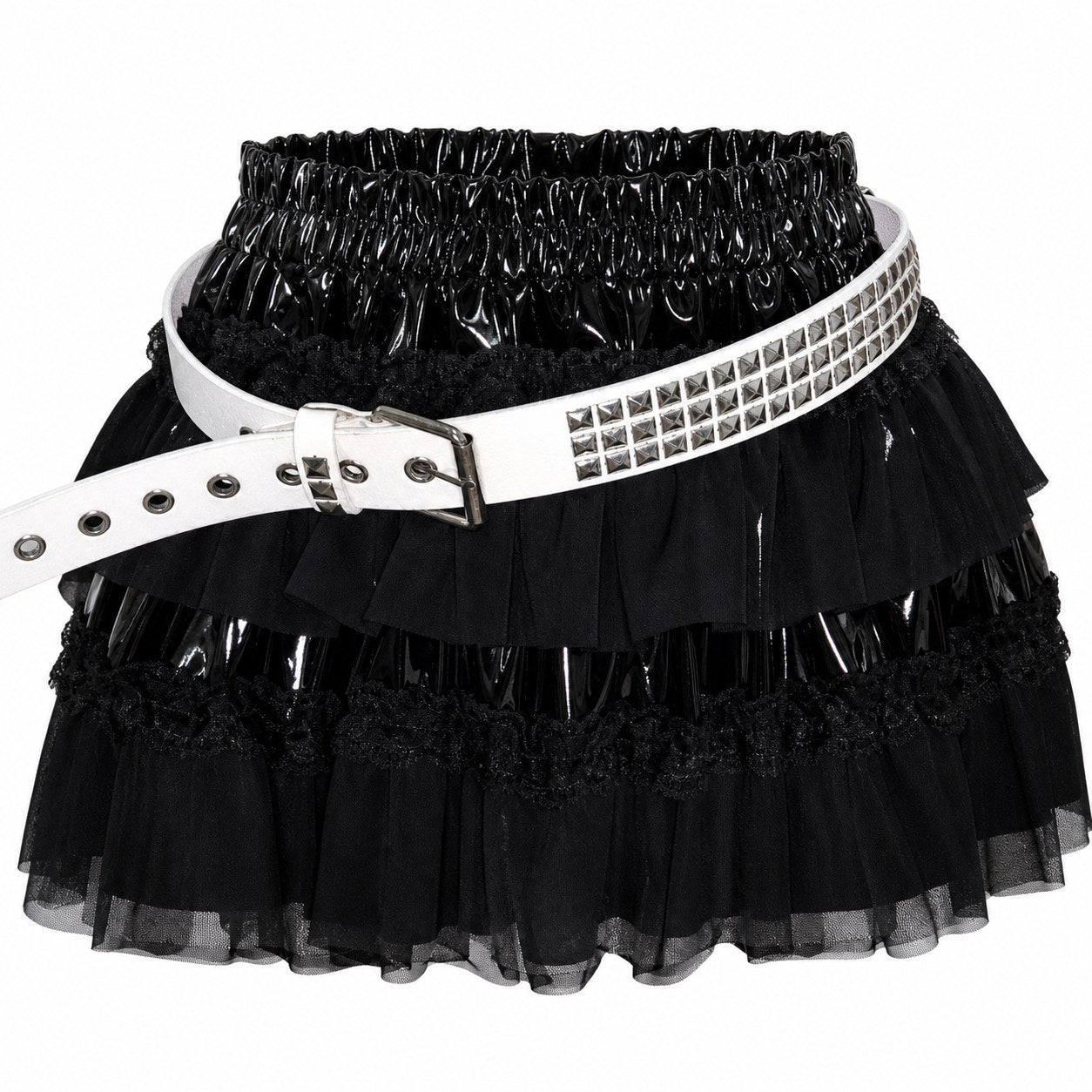 White Pyramid Stud Punk Belt with Grommets - AltBrat
