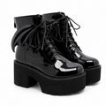 Bat Wing Patent Platform Ankle Boots - AltBrat