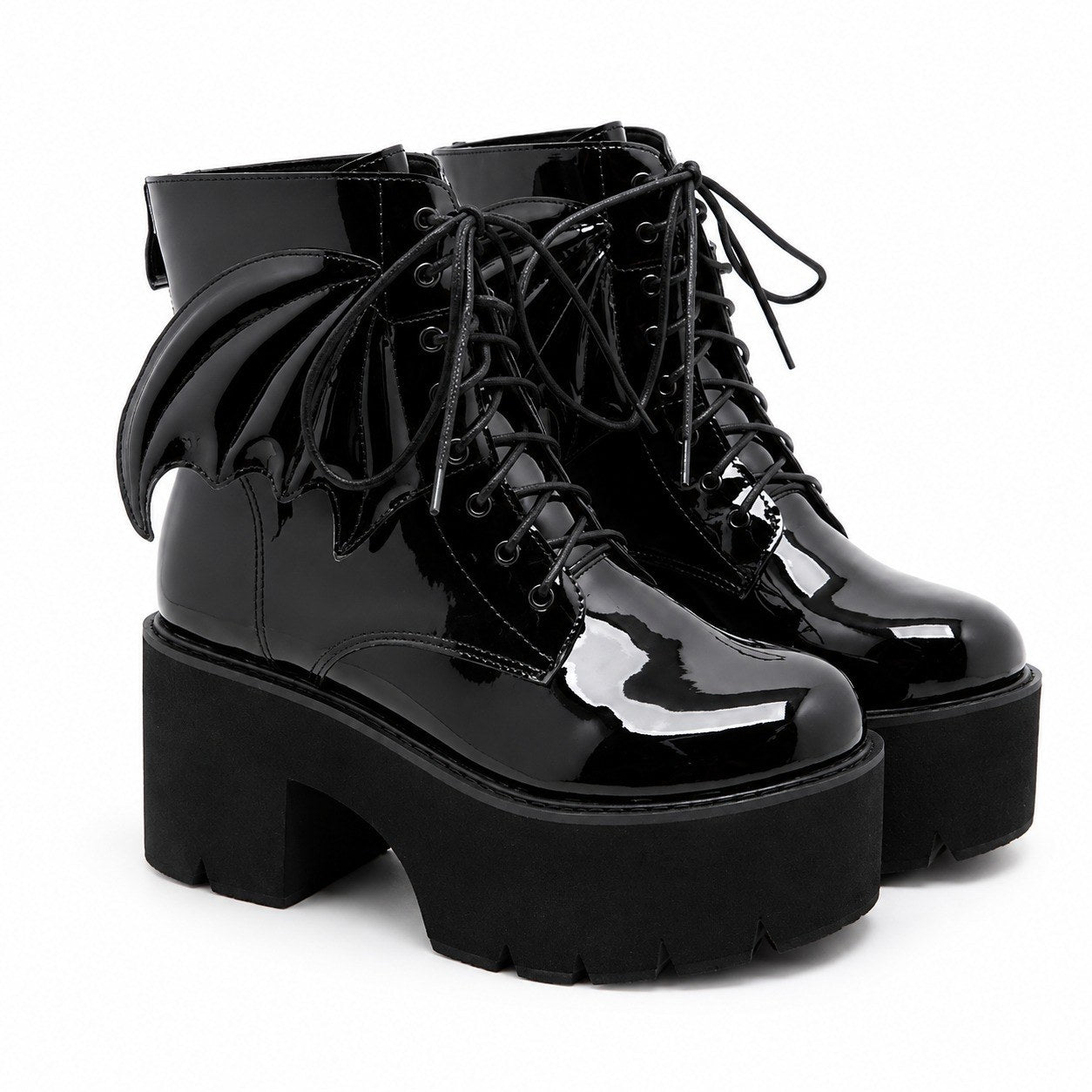 Bat Wing Patent Platform Ankle Boots - AltBrat
