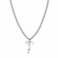Fashionable Choker with Pendant Graceful Bowknot Pendant Choker Necklace with Gray Pearls Neck Jewelry Accessories