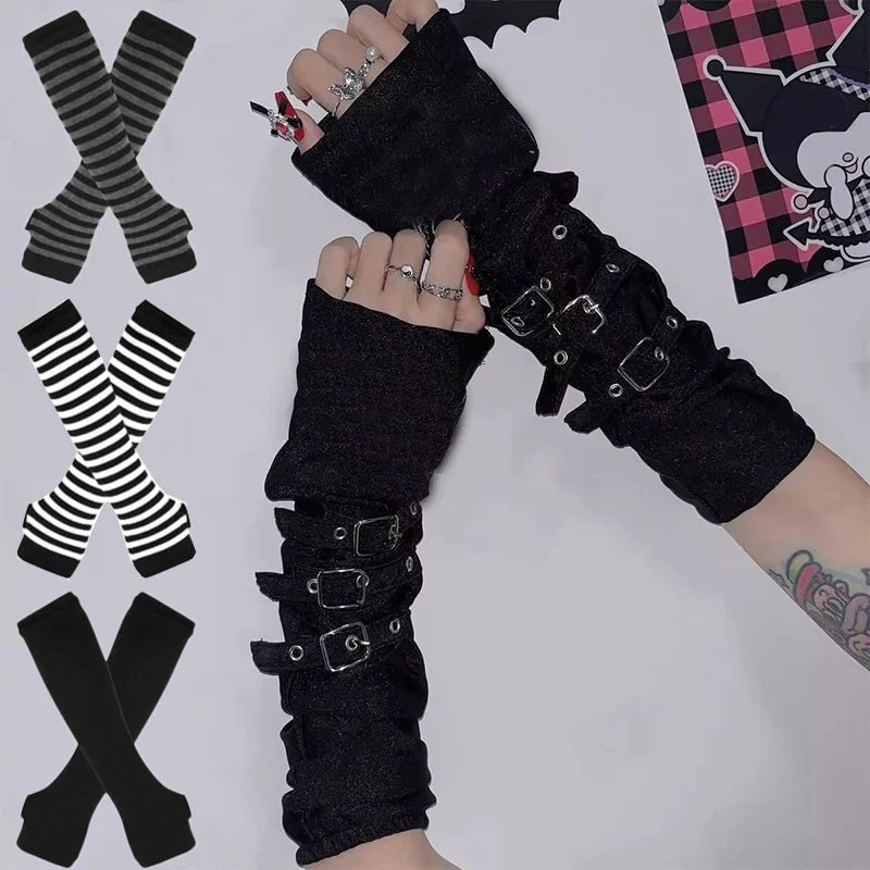 Striped & Buckle Fingerless Arm Warmers - AltBrat