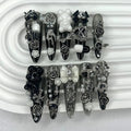 Cute Japanese Dark Jirai Long Tip Handmade Press On Nails Y2K Shibuya Spice Girl Fake Nails Bow Bear Rose Cross Glitter  - AltBrat