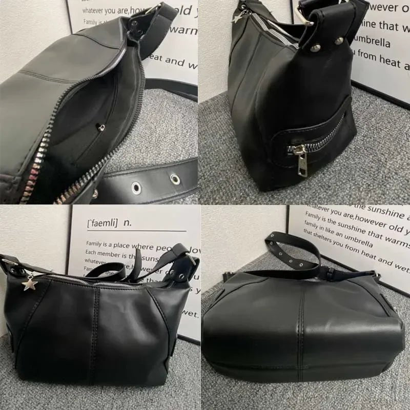 Y2K Korean Gothic Star Girl Black Handbag Harajuku Aesthetic Vintage Shoulder Crossbody Bag Trendy Women Messenger Tote  - AltBrat