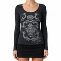 Baroque Filigree Print Waffle Long Sleeve Top - AltBrat