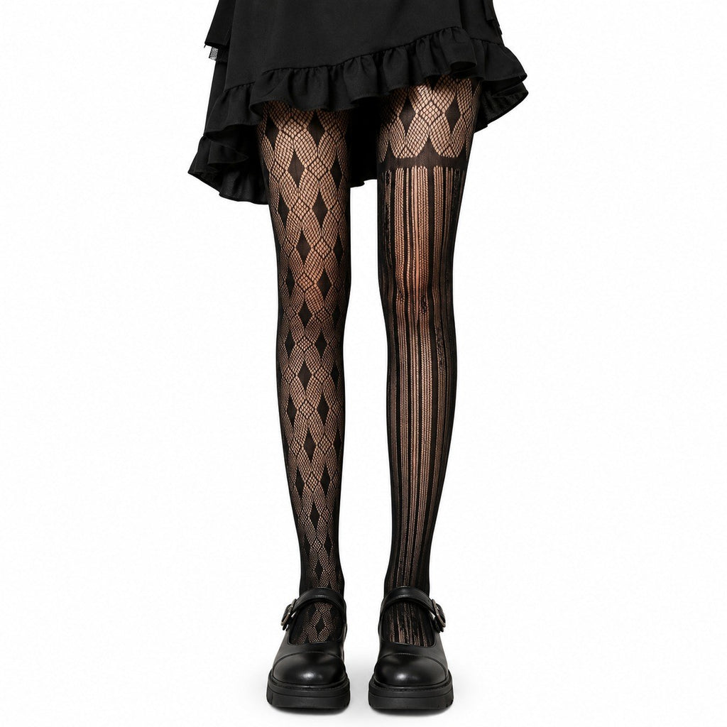 Patterned Fishnet Lace Tights (Diamond & Stripe) - AltBrat