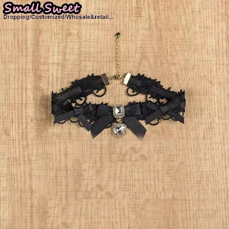 Handmade Choker Necklaces Double Pearl bow love jewelry gemstone sweet Cute Kawaii Collar Lolita Collarbone Chain Ceckla - AltBrat