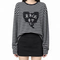 Punk Cat Patch Long Sleeve Striped Tee - AltBrat