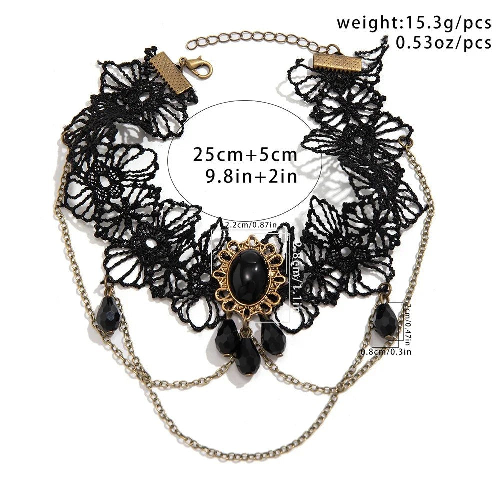 Black Lace Crystal Pendant Arm Bracelet For Women Gothic Tassel Cuff Bangle Fashion Jewelry Party Female Accessories Gif - AltBrat