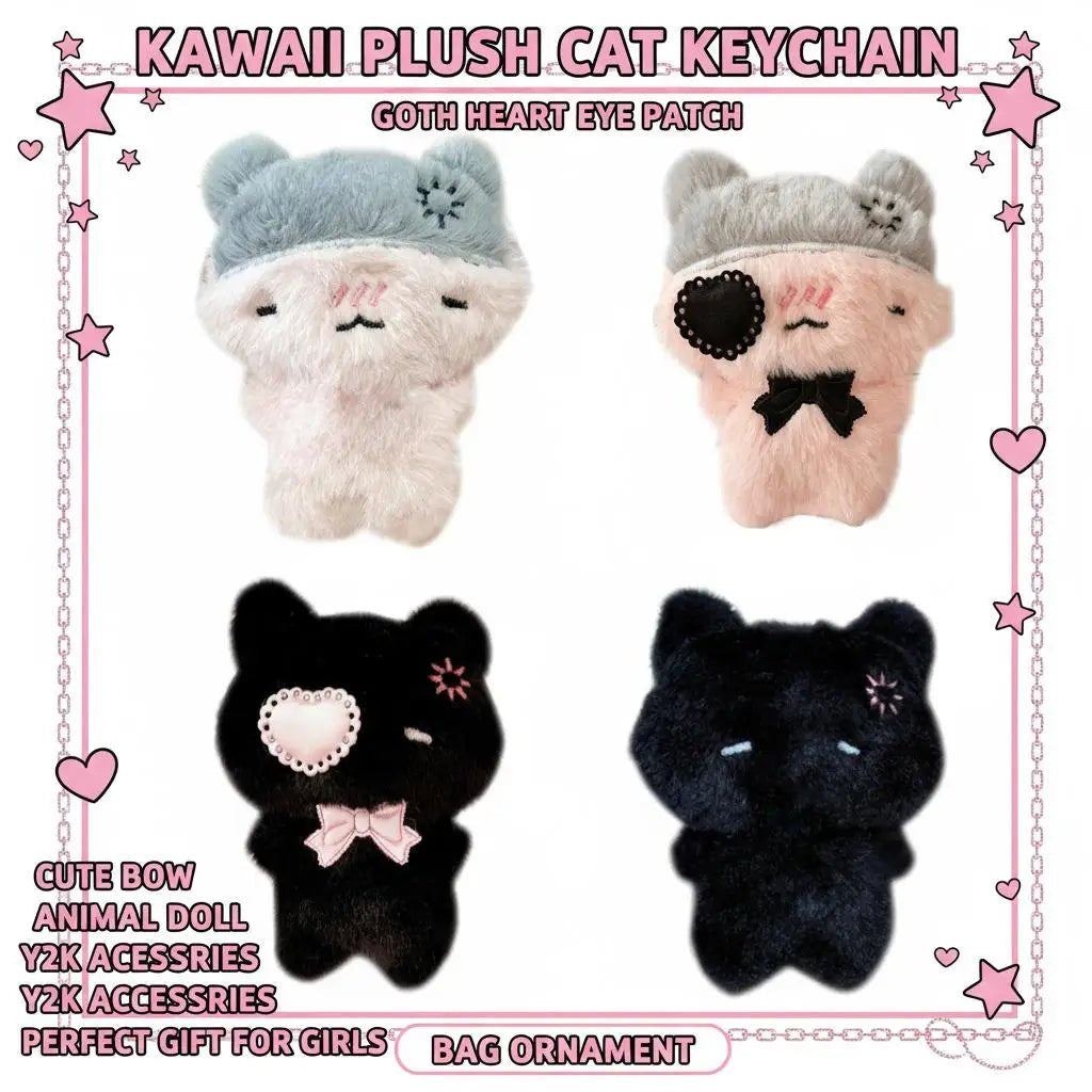 Goth Bunny Plush Keychain Rabbit Bag Charm Bandaged Dark Bunny Plush Accessory For Gothic Fashion & Alternative Gift Giv - AltBrat