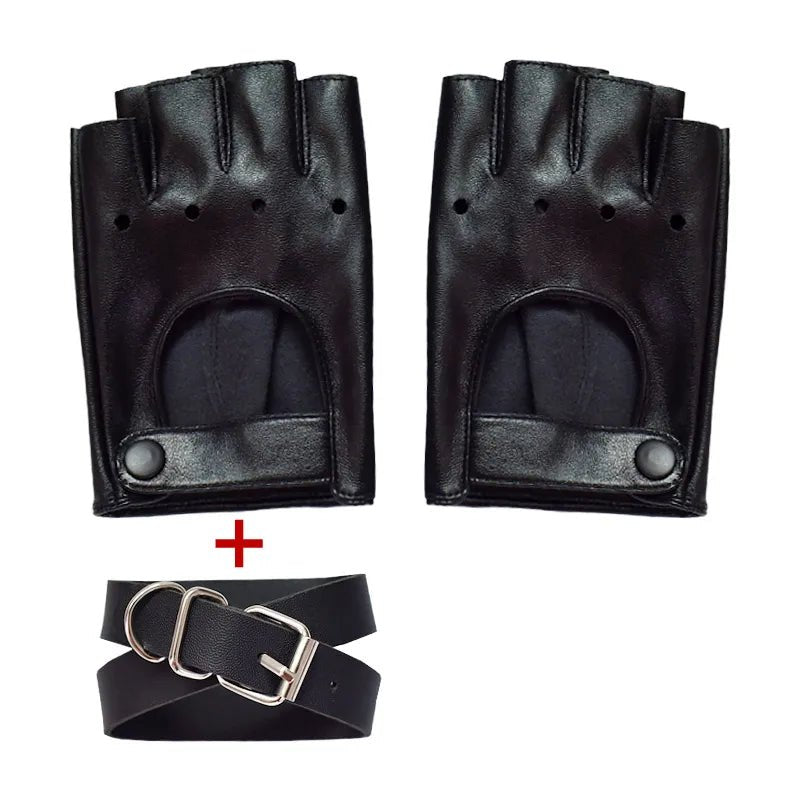 Gothic Half Finger hollow out gloves leather spice punk Lolita Unisex Y2K Harajuku photo cool JK sleeve Cosplay accessor - AltBrat