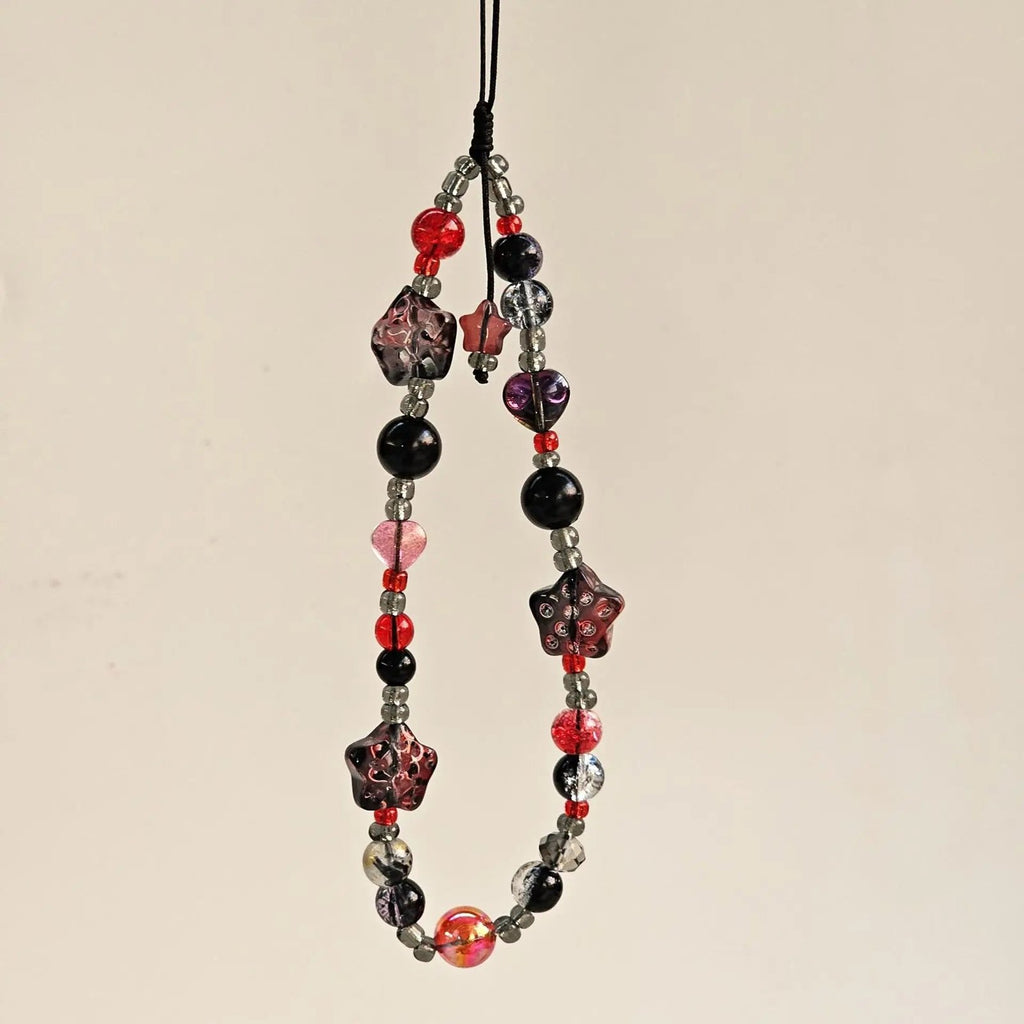 Gothic Black Red Star Mobile Phone Charm Wrist Strap Keychain Trendy Accessory for Cellphone Bag Lanyard Pendant - AltBrat