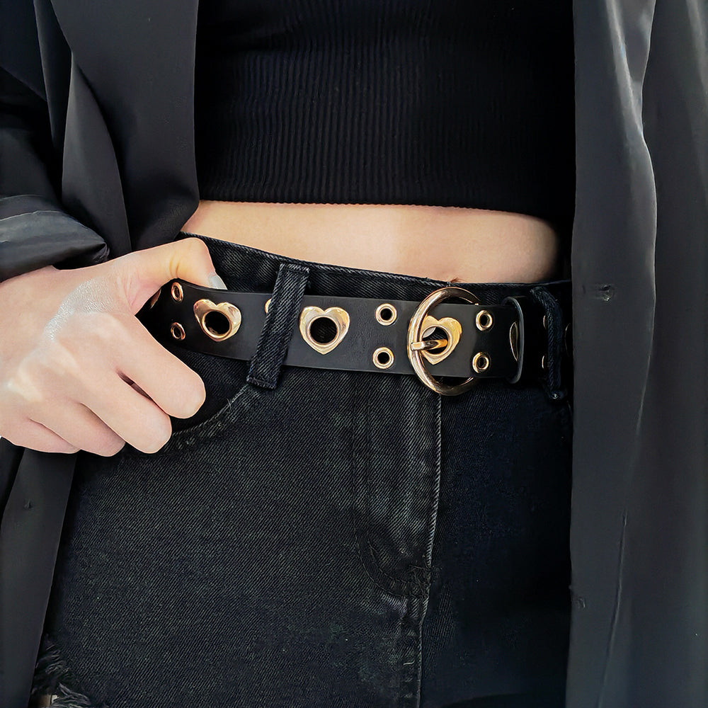 Heart Cutout Metal Eyelet Belt - Belts for Jirai Kei, gothic & kawaii style | Cute Splikes