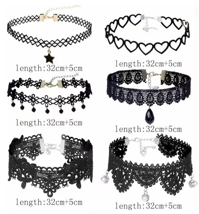Gothic Lolita Black Lace short chain Choker Sexy Tassels Necklace Hollow out Big Rose Flower Punk Handmade Wedding Jewel - AltBrat