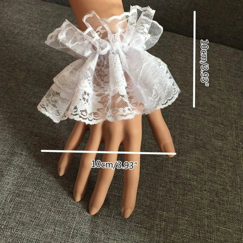 Lolita Hand Sleeve Wrist Cuffs Ruffled Floral Black Lace Elastic Bracelet Elegant Ladies Short Lace Gloves Halloween - AltBrat