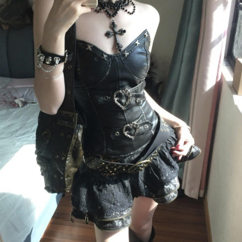Retro Tube Top &amp; Puffy Skirt Set - Skirts for Jirai Kei, gothic & kawaii style | Cute Splikes