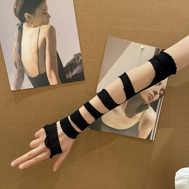 Women's Fingerless Bandage Gloves Retro JK Lolita Anime Concealing Hand Gloves Y2k Gothic Punk Hot Girl Ruffle Half-palm - AltBrat