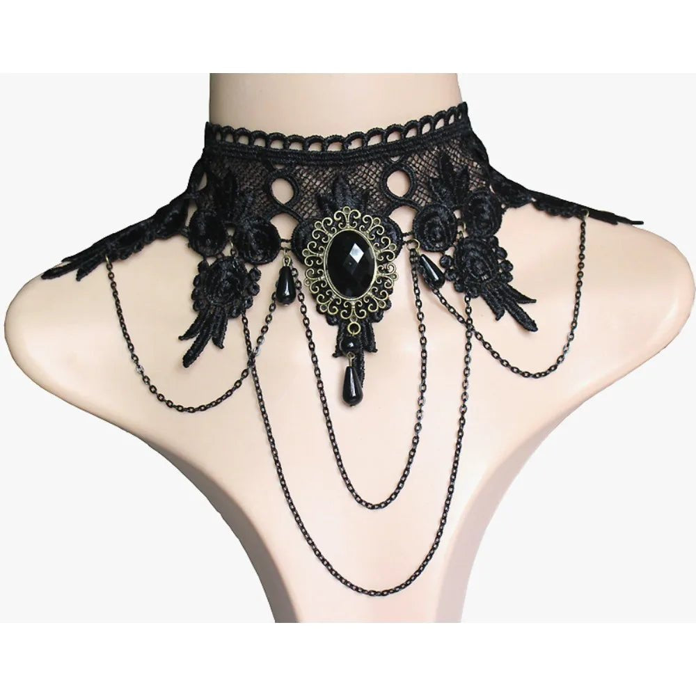 4pcs/set Gothic Punk Dark Style Black Color Teardrop Pendant Lace Bracelet Ring Set Women's Personalized Holiday Jewelry - AltBrat