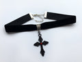 Cross Velvet Choker - Necklaces & Chokers for Jirai Kei, gothic & kawaii style | Cute Splikes