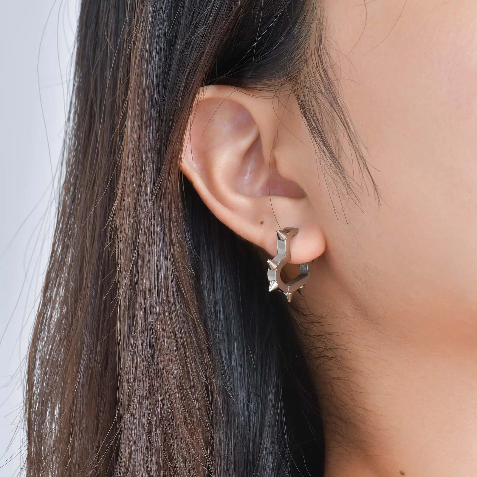Creative Gothic Punk Rivet Heart Hoop Earrings, Stainless Steel Geometric Piercing Earrings, Unique Cool Jewelry for Par - AltBrat