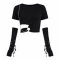Eyelet Strap Long Fingerless Arm Gloves