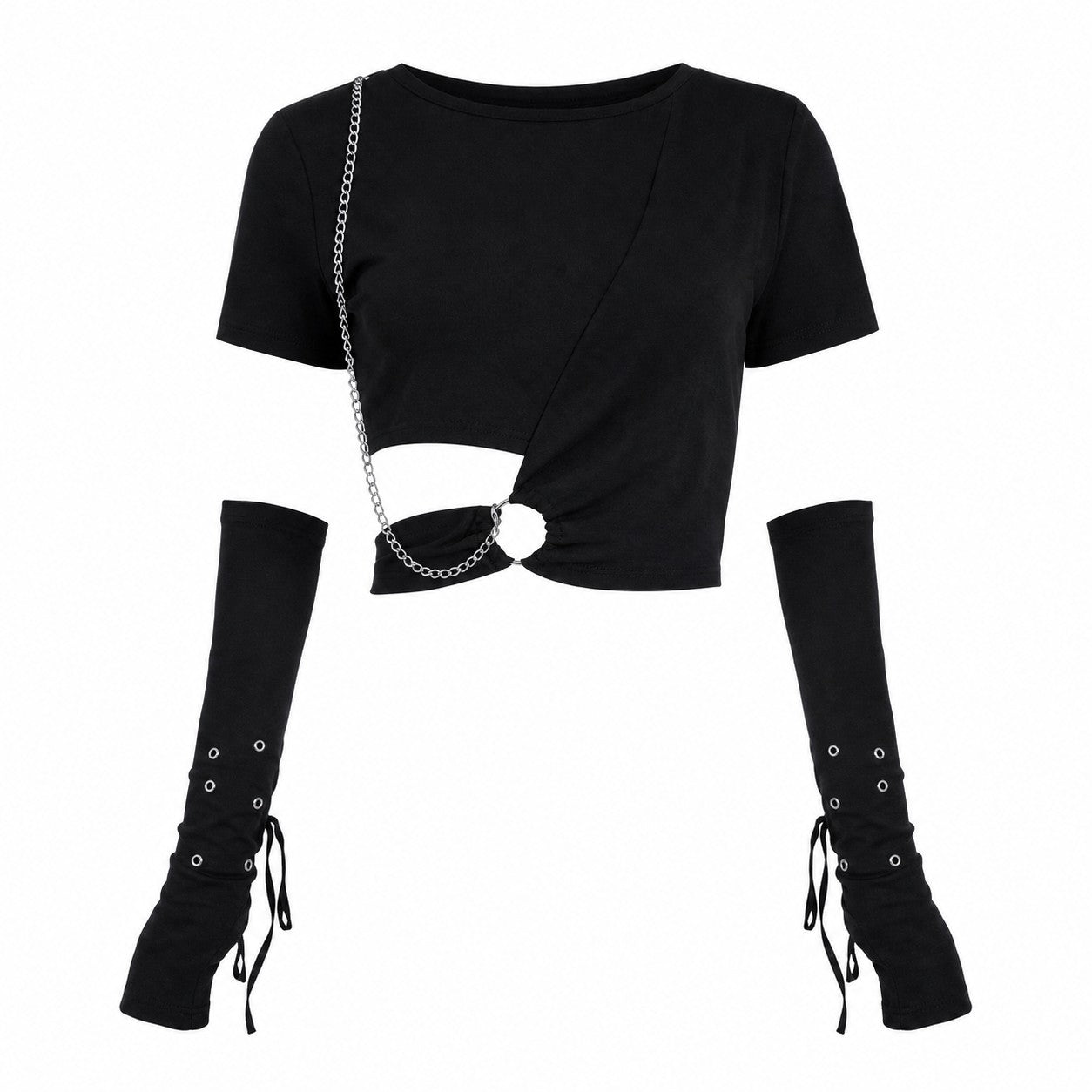 Eyelet Strap Long Fingerless Arm Gloves