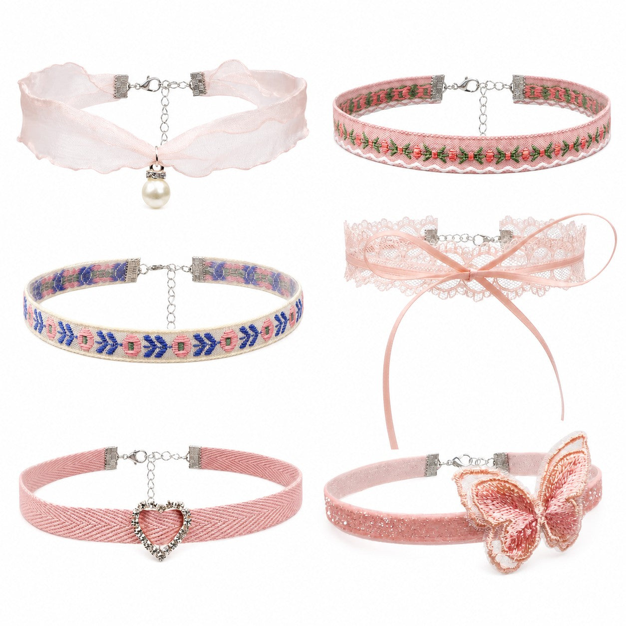 Pearl Bow Heart Lace Choker