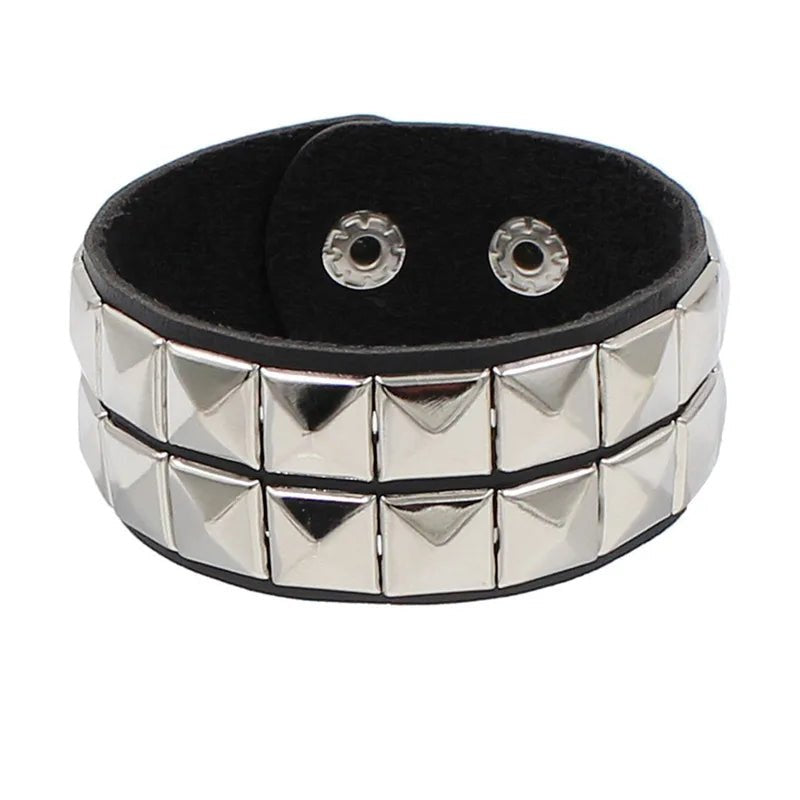 Leather Punk Spike Rock Studded Bracelet Goth Cuff Bracelet Gothic Rivet Buckle Wristband With Metal Chain Skull Accesso - AltBrat