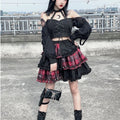 Red Grid Puff Skirt - Skirts detail view 2 | Cute Splikes