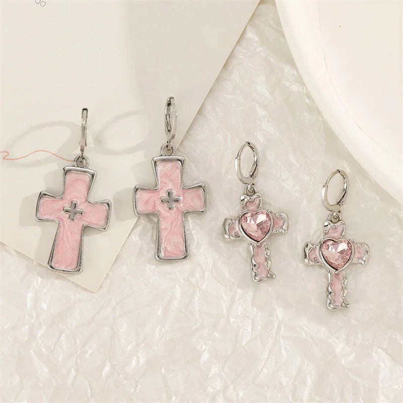 Goth Vintage Cute Bowknot Pink Strawberry Heart Star Pendant Earrings Egirl Gothic 2000s Y2K EMO Rave Jewelry Scene Acce - AltBrat
