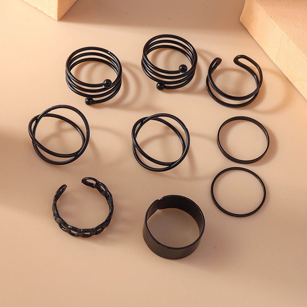 Aihua Punk Black Hollow Round Finger Rings for Women Men Vintage Gothic Geometric Cross Finger Ring Set Party Jewelry Gi - AltBrat