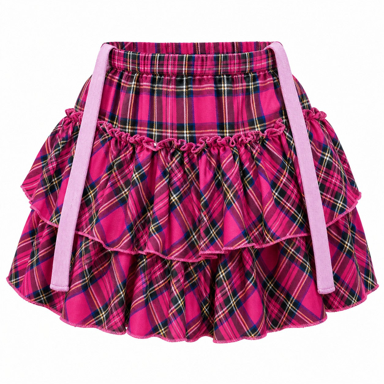 Rose Red Plaid Tiered Ruffle Mini Skirt product - AltBrat