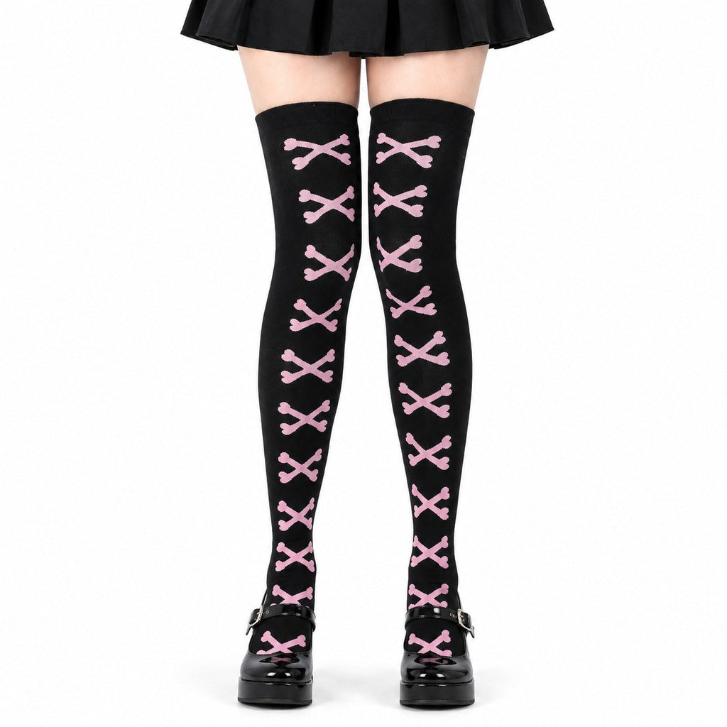 Heart Crossbones Over-Knee Thigh-High Socks - AltBrat