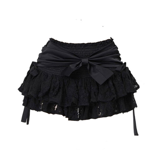 Black Lace Bow Skirt - Skirts for Jirai Kei, gothic & kawaii style | Cute Splikes