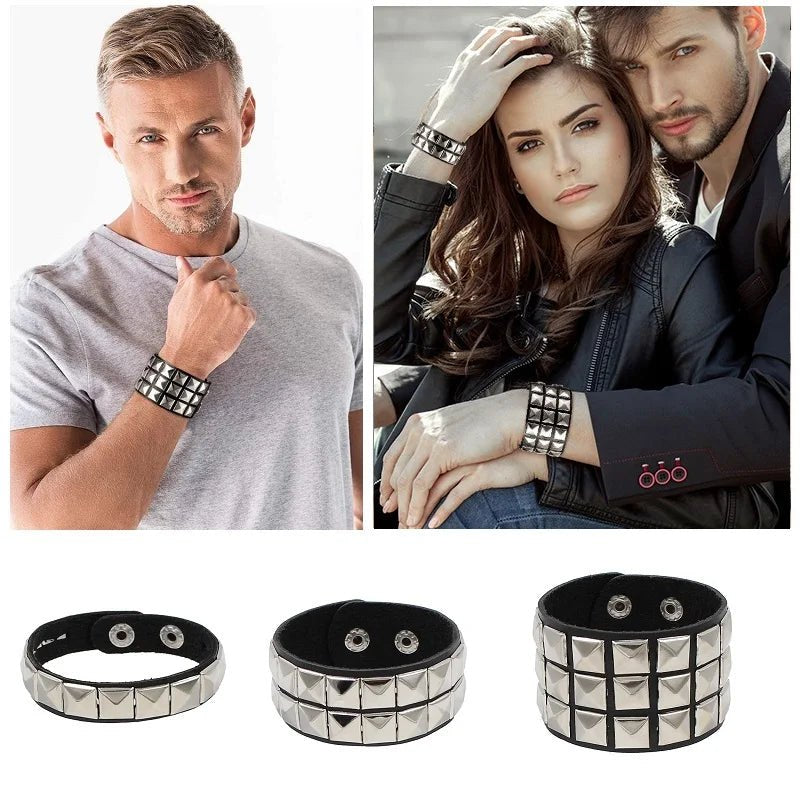 Leather Punk Spike Rock Studded Bracelet Goth Cuff Bracelet Gothic Rivet Buckle Wristband With Metal Chain Skull Accesso - AltBrat