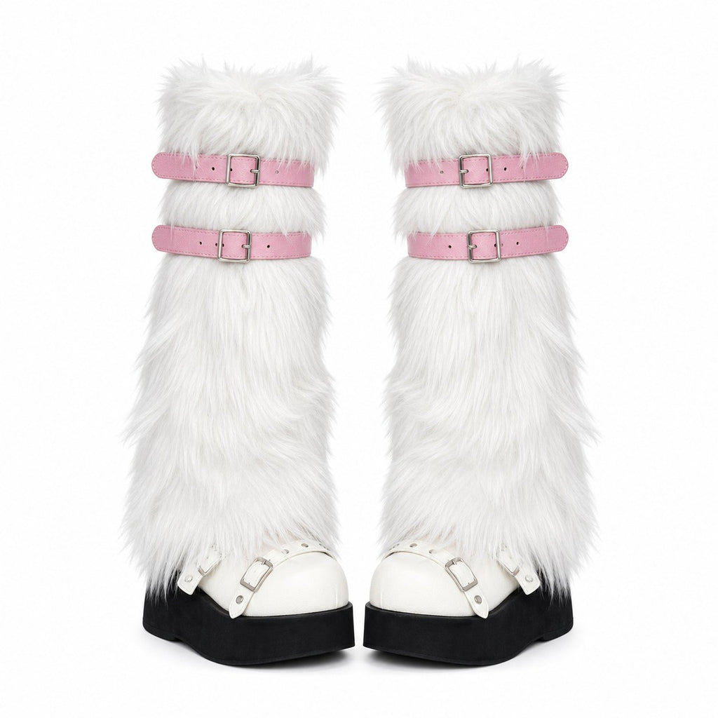Faux Fur Leg Warmers with Buckle Straps - AltBrat