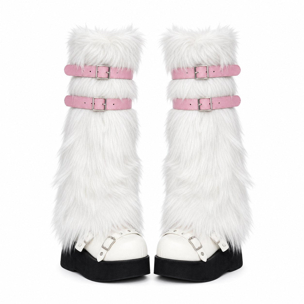 Faux Fur Leg Warmers with Buckle Straps - AltBrat