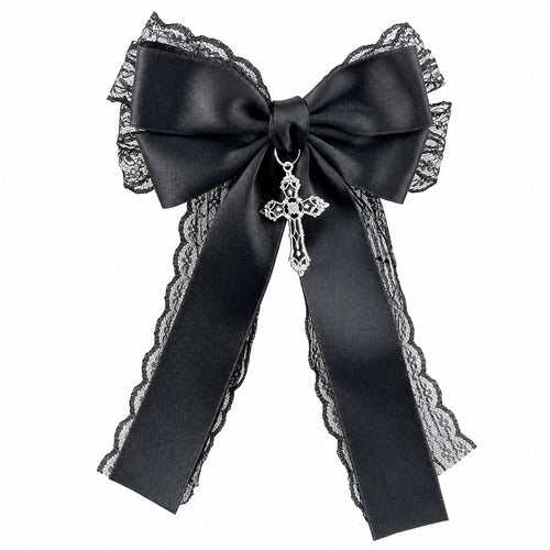 Ladies' black lace bow hair accessory hair clip Gothic cross with dark style