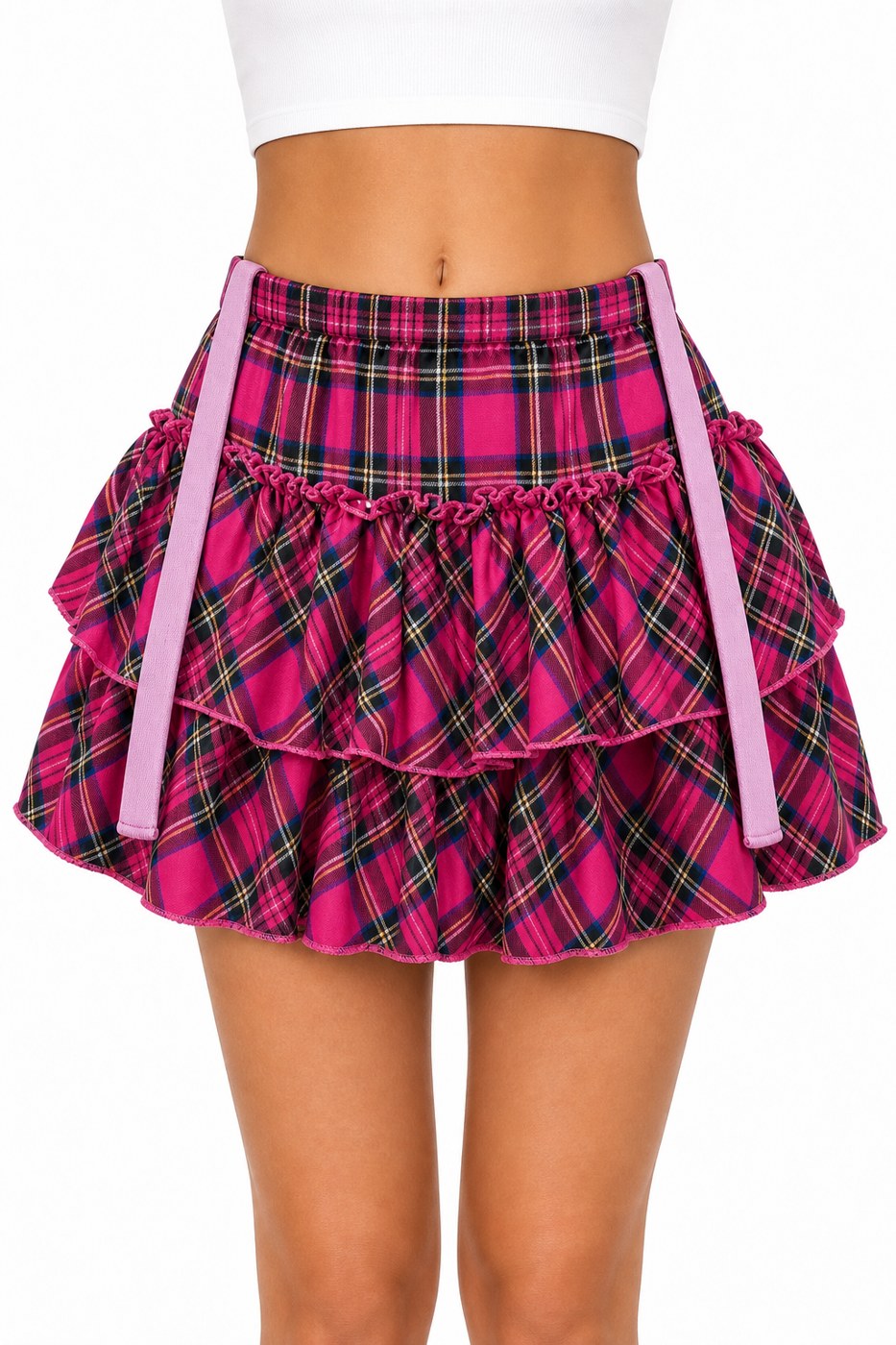 Rose Red Plaid Tiered Ruffle Mini Skirt - AltBrat