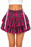 Rose Red Plaid Tiered Ruffle Mini Skirt - AltBrat