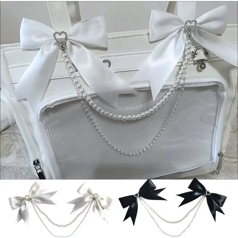 DIY Ribbon Bow Pendant Itabag Decor Lolita Gothic Pearl Bow Brooch Luggage Pendant Itabag Exquisite Decorative Bag Chain - AltBrat