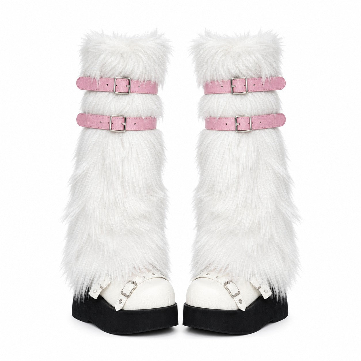 Faux Fur Leg Warmers with Buckle Straps
