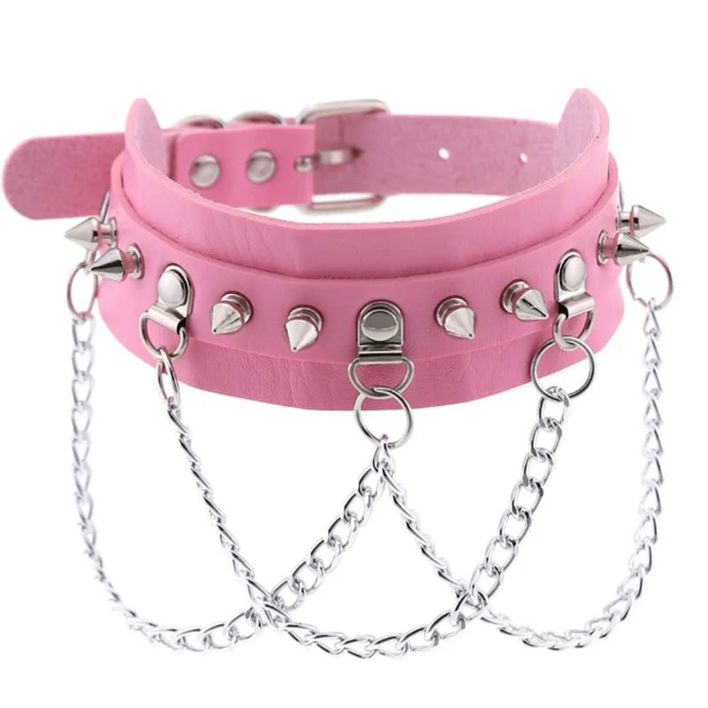 1Pc Harajuku Gothic Spike Rivet Star Necklaces Collares Hip Hop Rock Black Bowknot PU Lace Leather Sexy Y2K Girl Choker  - AltBrat